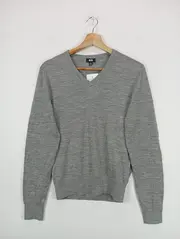 Vorschaubild 2 von Damen Pullover V-Ausschnitt Grau Wolle Gr. 32/XXS Basic Casual