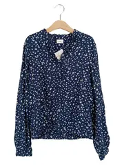 Vorschaubild 1 von Mädchen Bluse Gr. 140 Blau Blumenmuster Viskose Langarm