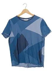 Vorschaubild 1 von Damen T-Shirt Blau Geometrisch Gr. 42 XL Kurzarm Baumwolle