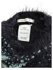 Vorschaubild 5 von Kinder Pullover Gr. 110 Schwarz Pailletten Stickerei Flauschig