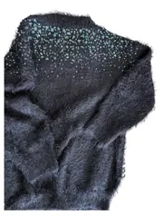 Vorschaubild 2 von Kinder Pullover Gr. 110 Schwarz Pailletten Stickerei Flauschig