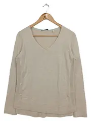 Vorschaubild 1 von Pullover Damen Gr. 36/S Beige V-Ausschnitt Casual Basic Langarm