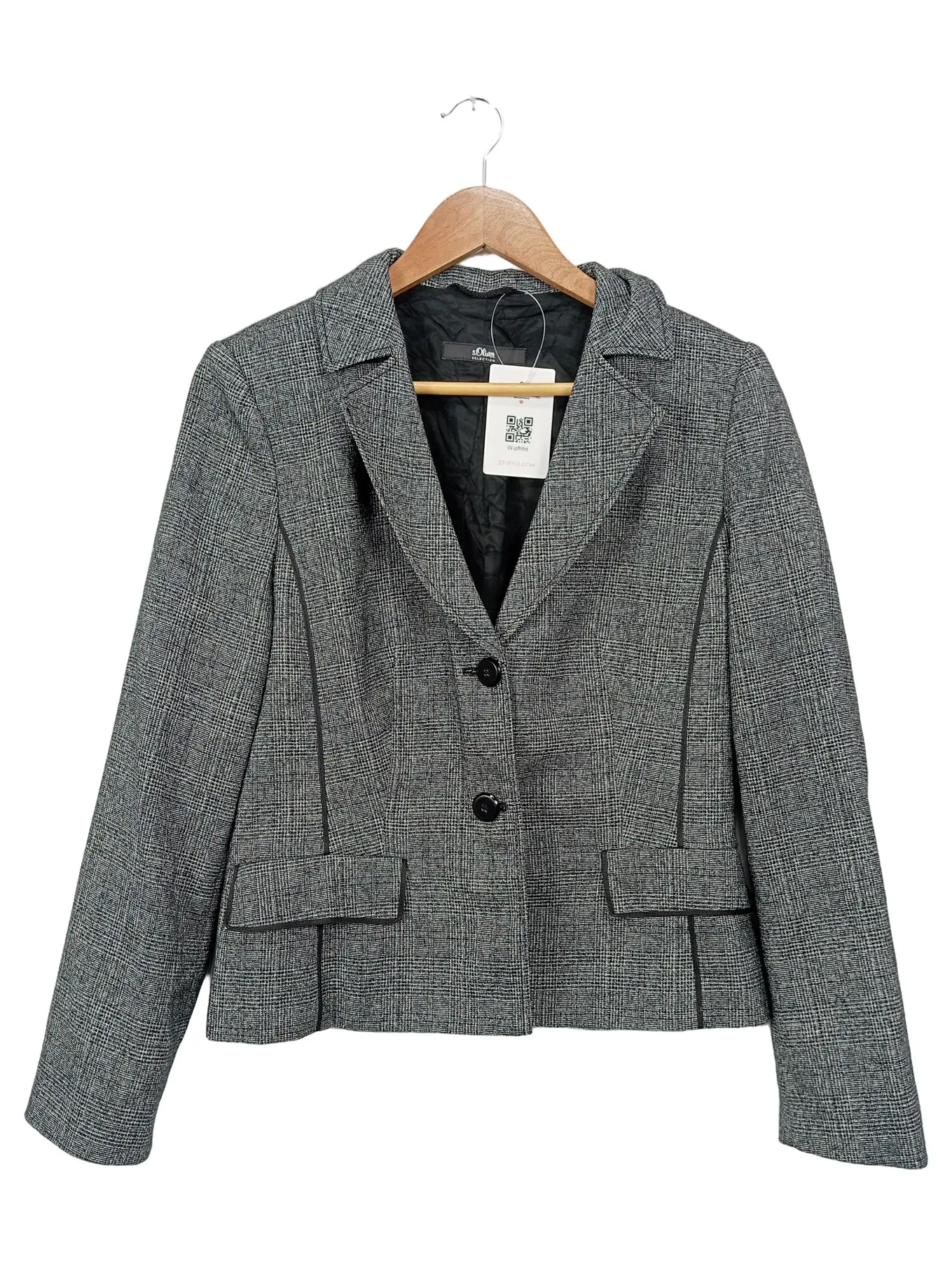 S.OLIVER Damen Blazer Kariert Grau Gr. 38/M Business Klassisch Elegant