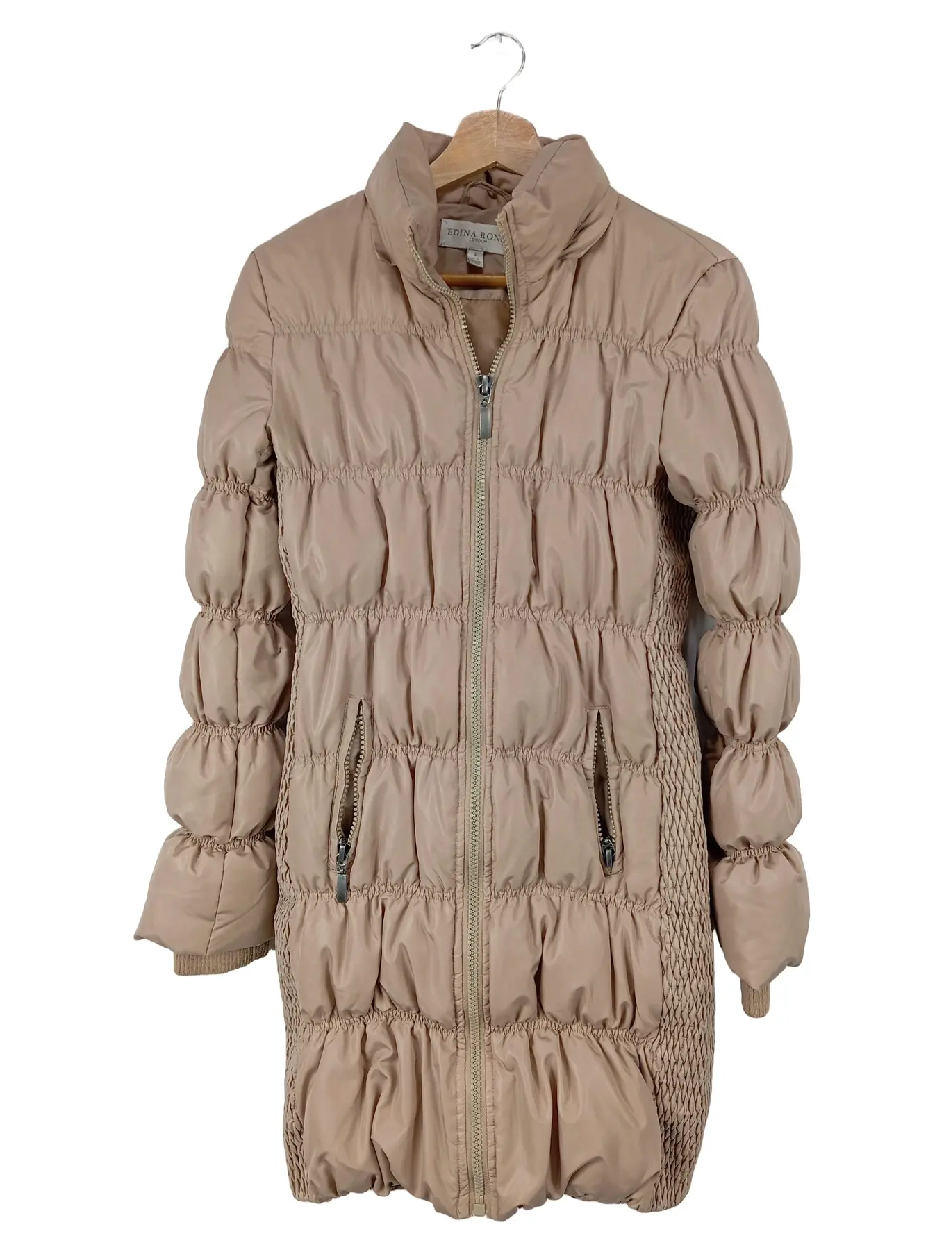 EDINA RONAY Steppjacke Damen Gr. 38 M Beige Daunenjacke Gerafft Winter Vintage