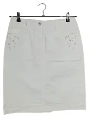 Vorschaubild 1 von Damen Jeansrock Gr. 40 Weiß Casual Midi Nieten Stickerei