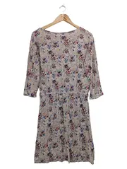 Vorschaubild 2 von Damen Freizeitkleid Gr. 38/M Beige Blumenmuster Bohemian Vintage