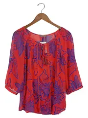 Vorschaubild 1 von Damen Bluse M Mehrfarbig Blumenmuster Bohemian 3/4-Arm Rüschen