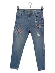 Vorschaubild 1 von Girlfriend Ankle Jeans Damen Blau Blumenstickerei W26 L28