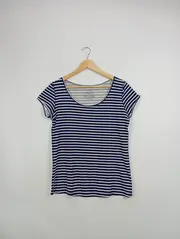 Vorschaubild 2 von Damen T-Shirt Gr. 40 L Blau Gestreift Maritim Kurzarm