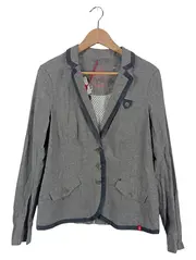 Vorschaubild 1 von EDC Blazer Damen Grau Gestreift Baumwolle Leinen Gr. 40 L Casual