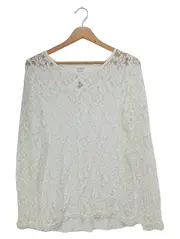 Vorschaubild 1 von Damen Bluse Spitze Langarm Weiß Gr. 36/S Elegant Vintage