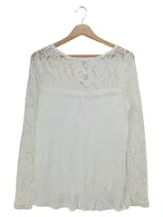 Vorschaubild 2 von Damen Bluse Spitze Langarm Weiß Gr. 36/S Elegant Vintage