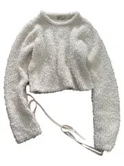 Vorschaubild 1 von Pullover Damen Gr. 36/S Weiß Cropped Strukturmuster Langarm Polyester