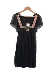 Vorschaubild 1 von Blusenkleid Damen Gr. 36/S Schwarz Seide Elegant Bohemian Pailletten