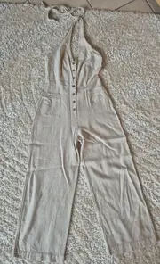 Vorschaubild 4 von Damen Jumpsuit Beige Gr. 34 XS Leinen Viskose Knopfleiste Casual