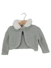 Vorschaubild 1 von Baby Strickjacke Mädchen Gr. 74 (6-12M) Grau Fellkragen Baumwolle