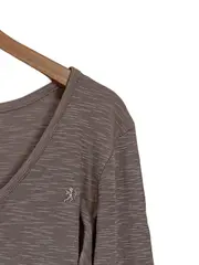 Vorschaubild 2 von EDC Damen Langarmshirt Braun Gr. 34/XS Casual Meliert Stickerei