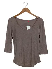 Vorschaubild 1 von EDC Damen Langarmshirt Braun Gr. 34/XS Casual Meliert Stickerei