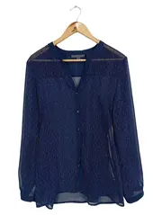 Vorschaubild 1 von Damen Bluse Gr. 40/L Blau Transparent Langarm Knopfleiste