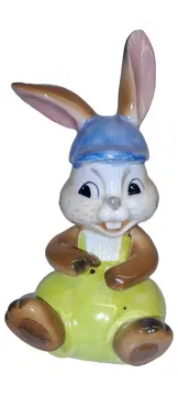 Vorschaubild 1 von Porzellan Dekofigur Hase Latzhose Mütze Mehrfarbig 10cm