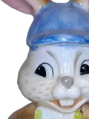 Vorschaubild 2 von Porzellan Dekofigur Hase Latzhose Mütze Mehrfarbig 10cm