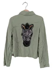 Vorschaubild 2 von Kinder Bluse Gr. 128 Grün Pailletten Zebra Casual Langarm