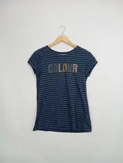 Vorschaubild 2 von EDC Damen T-Shirt Streifen Schriftzug Gr. 36/S Blau