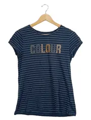 Vorschaubild 1 von EDC Damen T-Shirt Streifen Schriftzug Gr. 36/S Blau