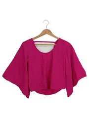 Vorschaubild 1 von Basic Damen Bluse XS Pink Fledermausärmel Schleife Baumwolle