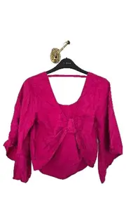 Vorschaubild 3 von Basic Damen Bluse XS Pink Fledermausärmel Schleife Baumwolle