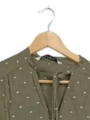 Vorschaubild 3 von Damen Tunikakleid Gr. XS Oliv Gepunktet Boho Langarm Viskose