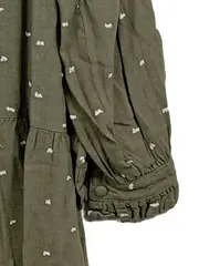 Vorschaubild 4 von Damen Tunikakleid Gr. XS Oliv Gepunktet Boho Langarm Viskose