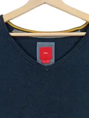 Vorschaubild 2 von Herren Pullover Basic V-Ausschnitt Uni Blau Baumwolle Gr. XL