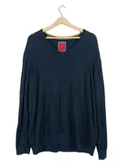 Vorschaubild 1 von Herren Pullover Basic V-Ausschnitt Uni Blau Baumwolle Gr. XL