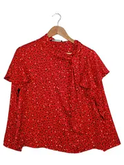 Vorschaubild 1 von Damen Bluse Rot Herzmuster Schleife Rüschen Gr. S