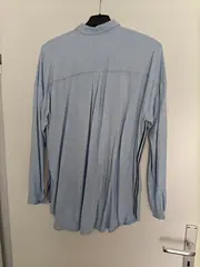 Vorschaubild 2 von Damen Hemdbluse Blau Gr. 42/XL Langarm Baumwolle Casual Uni