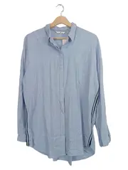 Vorschaubild 1 von Damen Hemdbluse Blau Gr. 42/XL Langarm Baumwolle Casual Uni