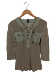 Vorschaubild 1 von Damen Strickpullover Oliv Gr. 38/M Casual Lochmuster