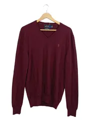 Vorschaubild 1 von Herren Pullover V-Ausschnitt Merino Wolle Gr. L Bordeaux