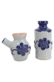 Vorschaubild 1 von Vintage Keramik Essig Öl Dosierer Set Mehrfarbig Hellblau Dunkelblau Blumen