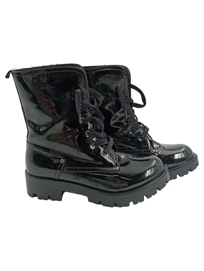 BUFFALO Schnürstiefel Damen Lack Schwarz Größe 39 Modisch