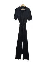 Vorschaubild 1 von Damen Jumpsuit Gr. 38/M Schwarz Casual Kurzarm mit Knopfleiste