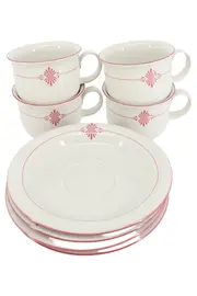 Vorschaubild 1 von Tasse und Unterteller Set 8-teilig Weiß Porzellan Modern