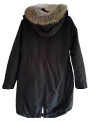 Vorschaubild 2 von Damen Parka Gr. 38/M Schwarz Casual Kapuze Fellbesatz