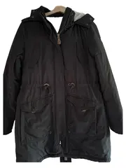 Vorschaubild 1 von Damen Parka Gr. 38/M Schwarz Casual Kapuze Fellbesatz