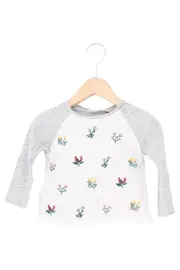Vorschaubild 1 von Kinder Langarmshirt Gr. 80 Weiß Blumen Stickerei Casual