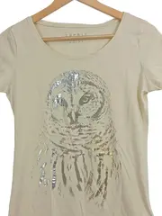 Vorschaubild 2 von Damen T-Shirt Gr. 38/M Beige Eulenprint Kurzarm Casual