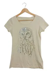 Vorschaubild 1 von Damen T-Shirt Gr. 38/M Beige Eulenprint Kurzarm Casual