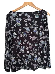 Vorschaubild 2 von Damen Langarmshirt Gr. 38 M Blumenmuster Cold Shoulder Casual