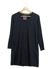 Vorschaubild 1 von Damen Kleid Langarm V-Ausschnitt Schwarz Gr. S Bio-Baumwolle